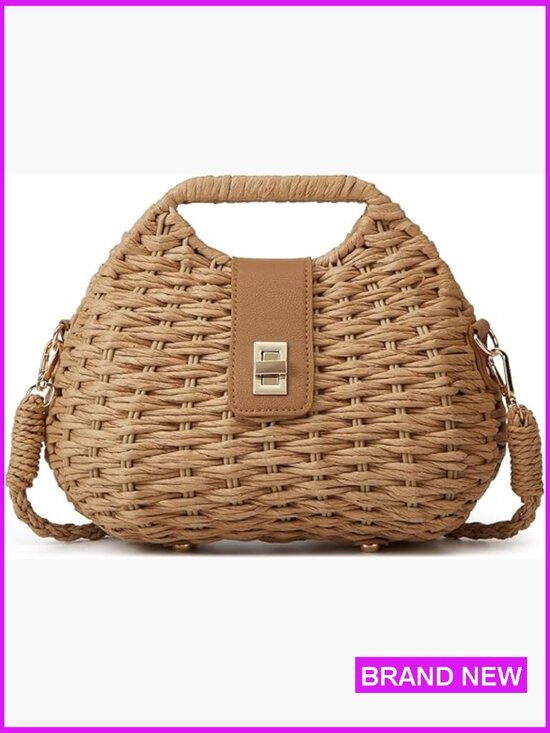 Handbags - Handmade Straw Woven Beach Clutch Crossbody Shoulder Bag Summer Vacation Shell